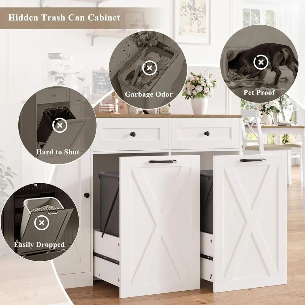 47" Large Double Kitchen Trash Cabinet