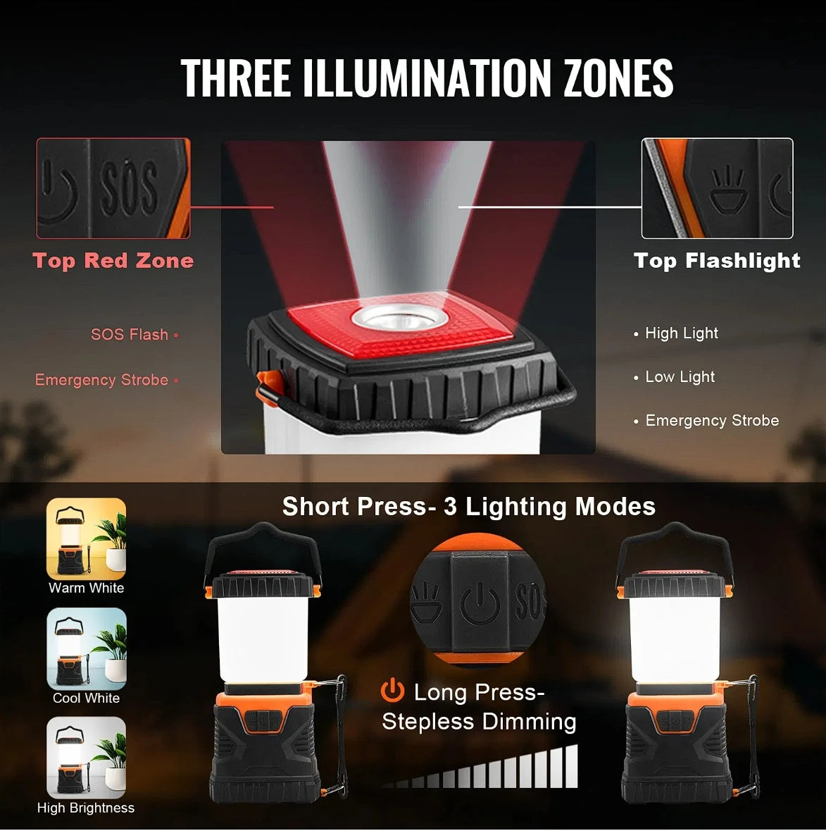 VEVOR LED Camping Lantern Battery Powered