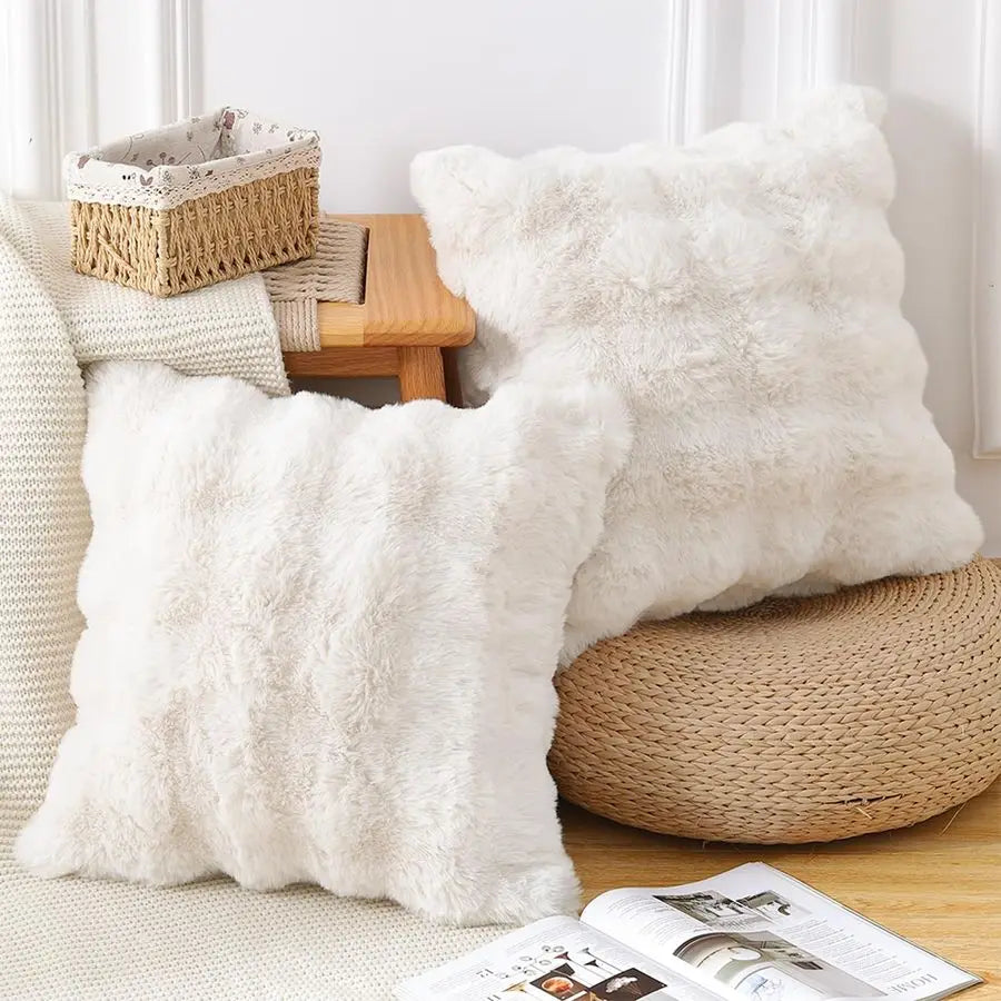 2 Thick Plush Wool Pillow Covers 24x24