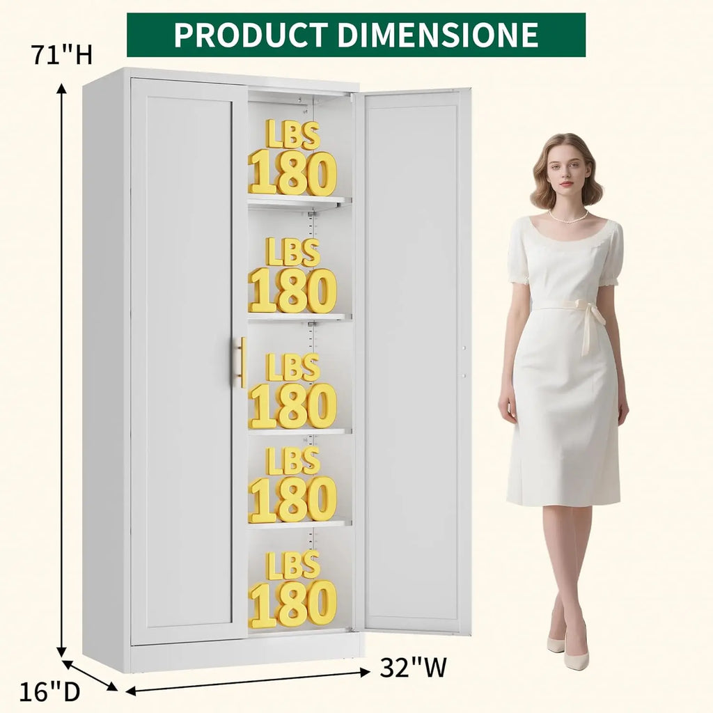 White Pantry Cabinet 71" Tall Metal
