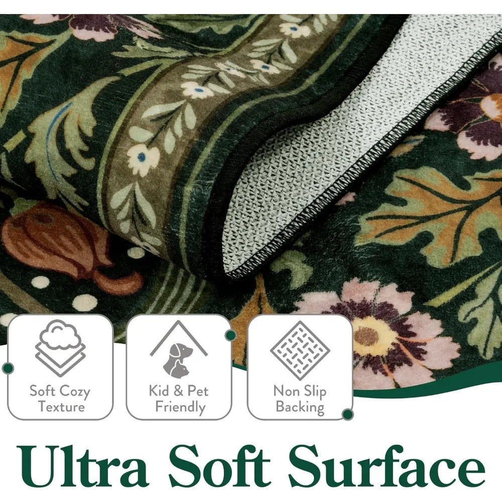 9x12 Washable Green Boho Botanical
