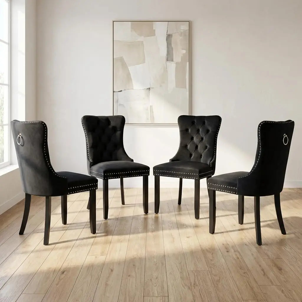 4 Modern Tufted Upholstered Beige Velvet