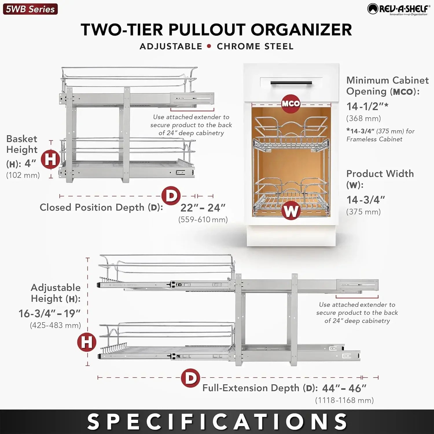 2-Tier Cabinet Pullout Organizer 15 x 22"