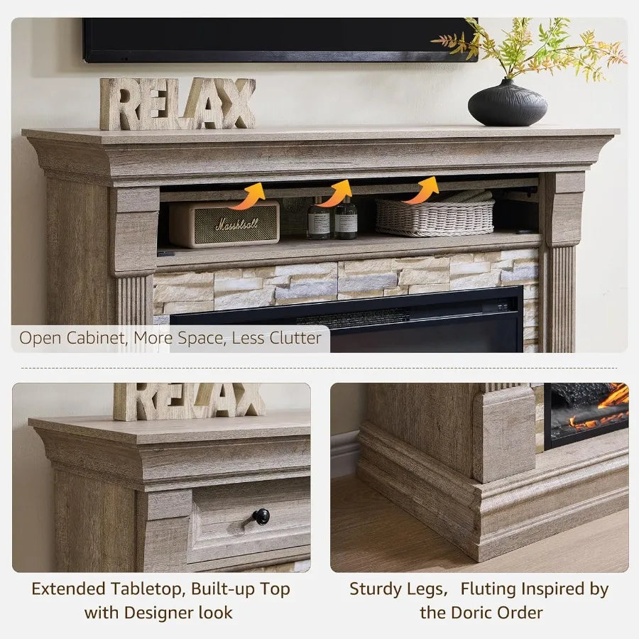 52" Electric Fireplace TV Stand Mantel