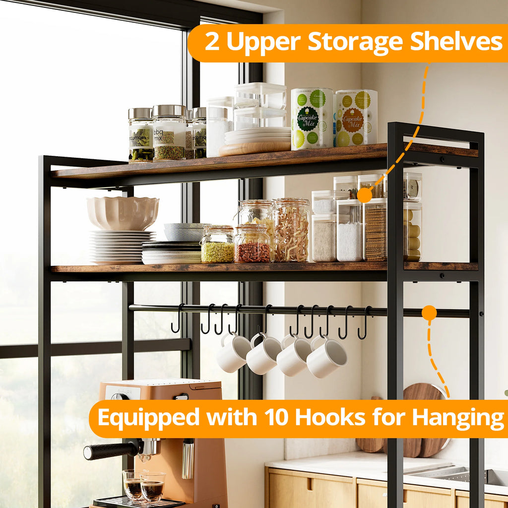 Island w/Stools, Bakers Rack w/Storage Power Outlet