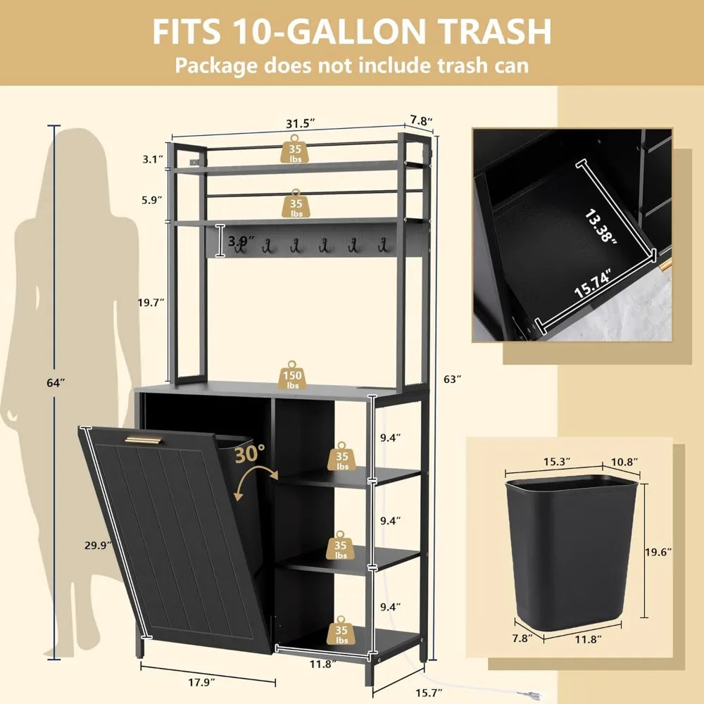 Bakers Rack W/Trash Can Storage/MW Stand, Outlet