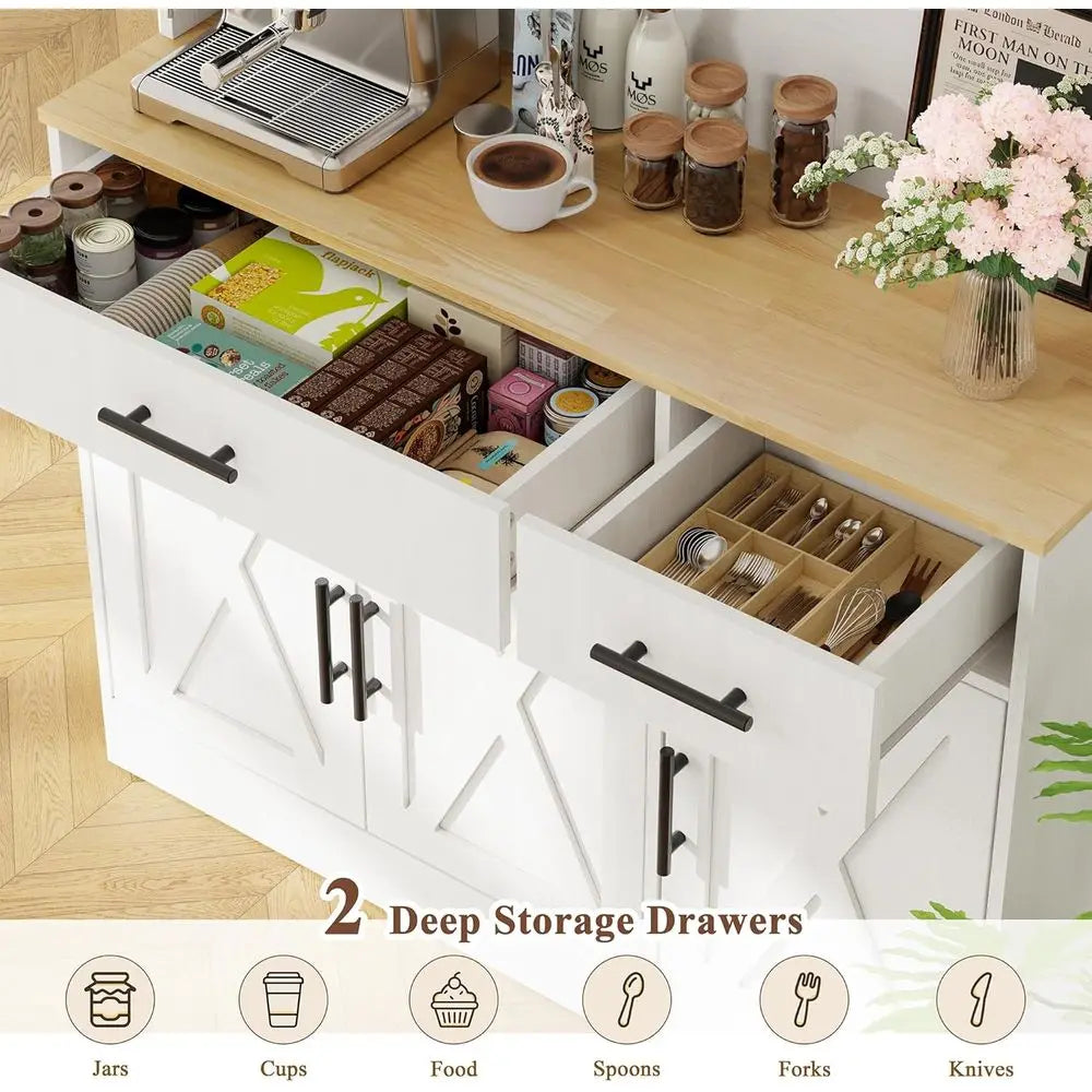 White Tall Pantry Cabinet W/Charging Station