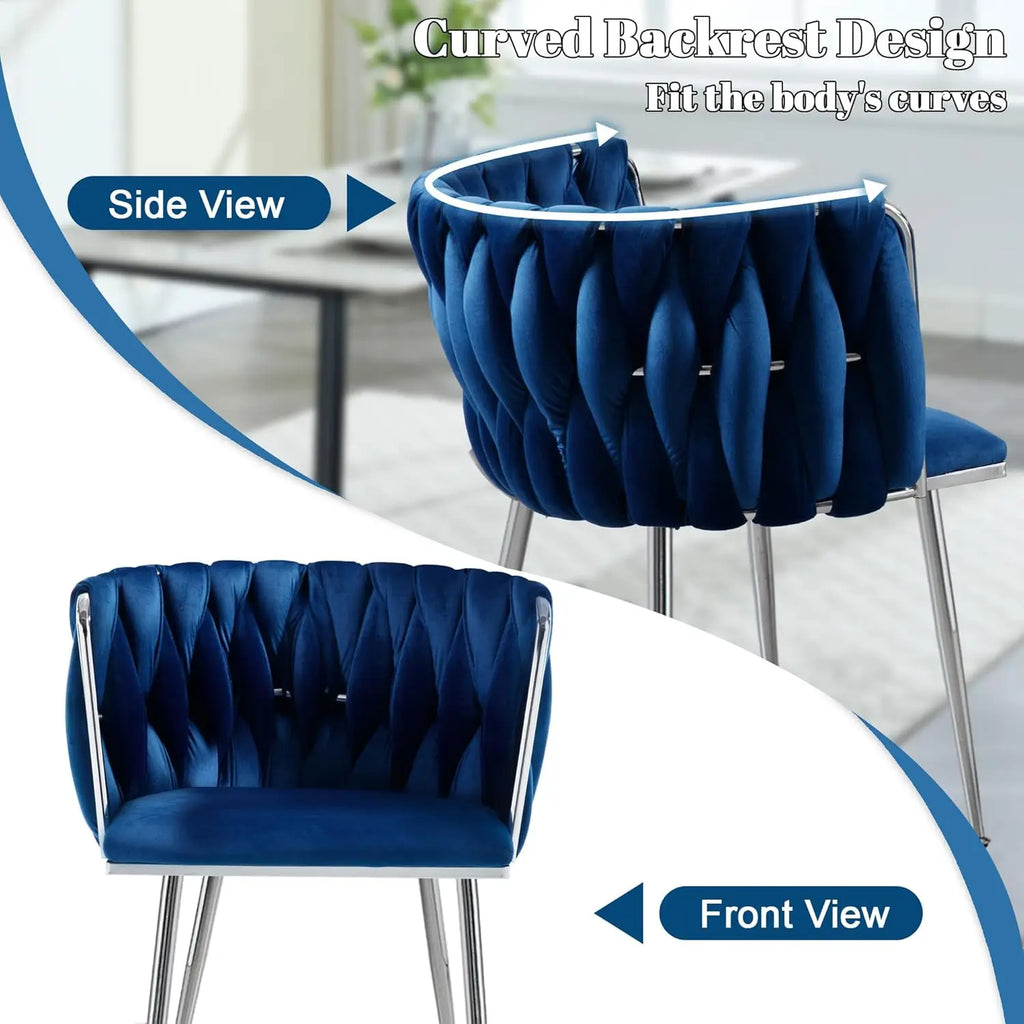 4 Navy Blue Velvet Upholstered Silver Legs