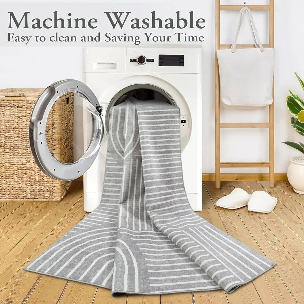 5x7 Gray Washable Geometric Stripe