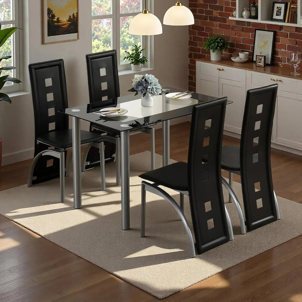 Modern 5-Piece Set w/glass Table