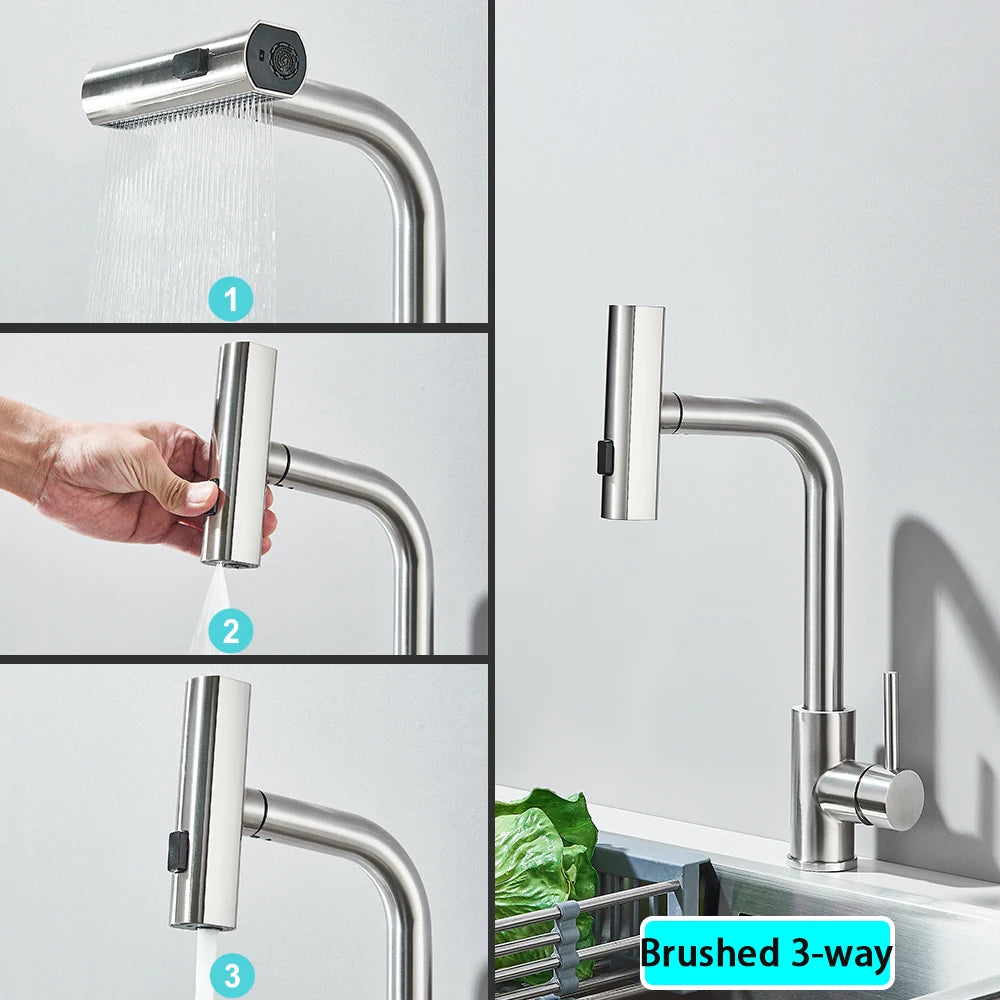 Black Pull Out Rotation Waterfall Sprayer