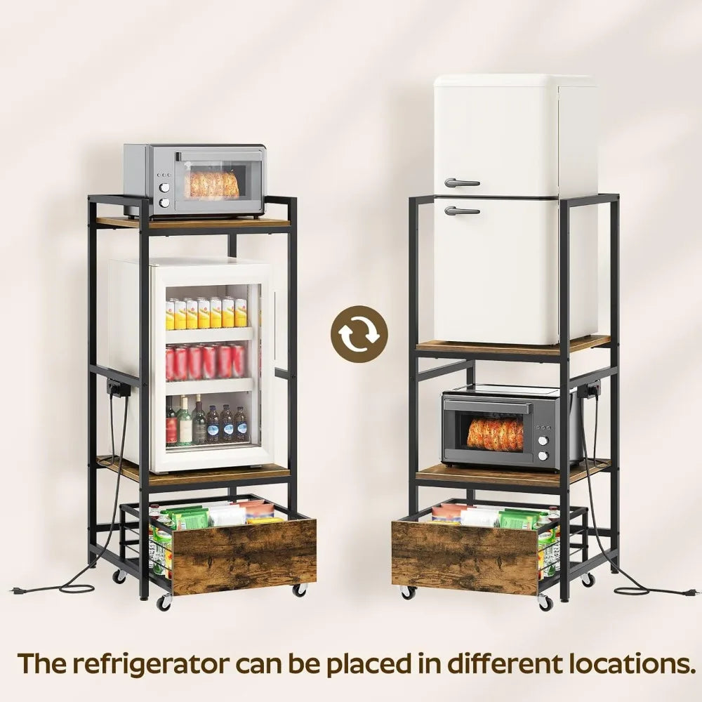 Mini-Fridge Stand W/Movable Drawer/MW Stand/Outlet