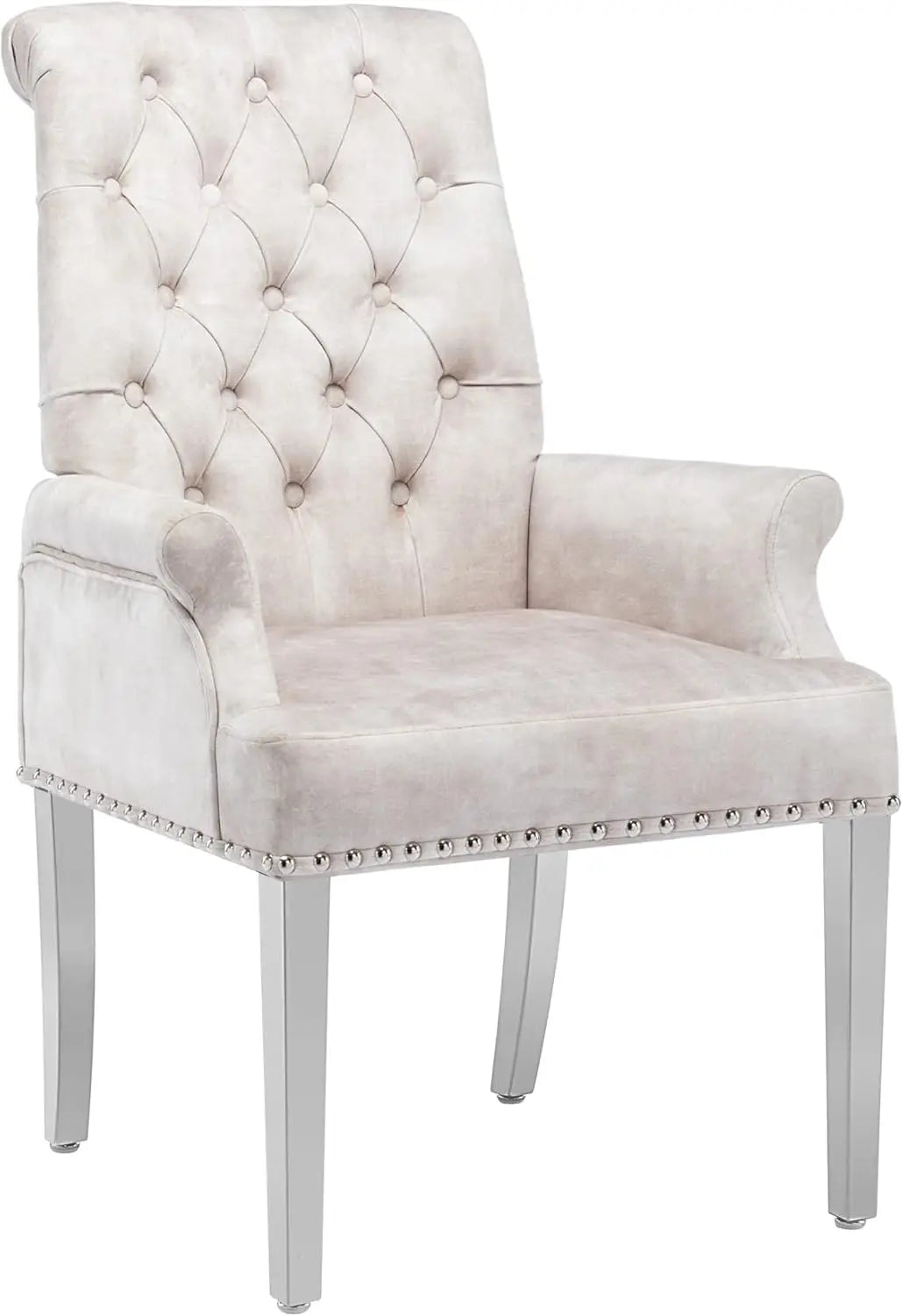 Luxurious Beige Velvet & Stainless Steel
