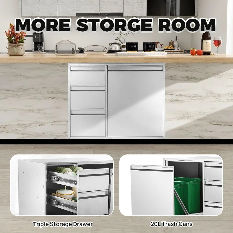 Indoor/Outdoor Tripel Drawer Combo Trash Drawer