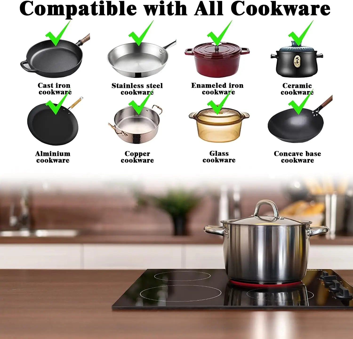 4 Burner Electric Cooktop, 24 Inch Built-in, 220-240v, 6000W,