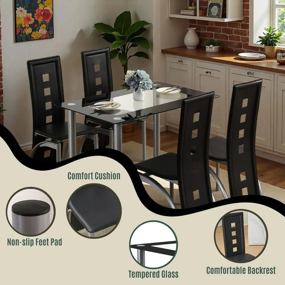 Modern 5-Piece Set w/glass Table