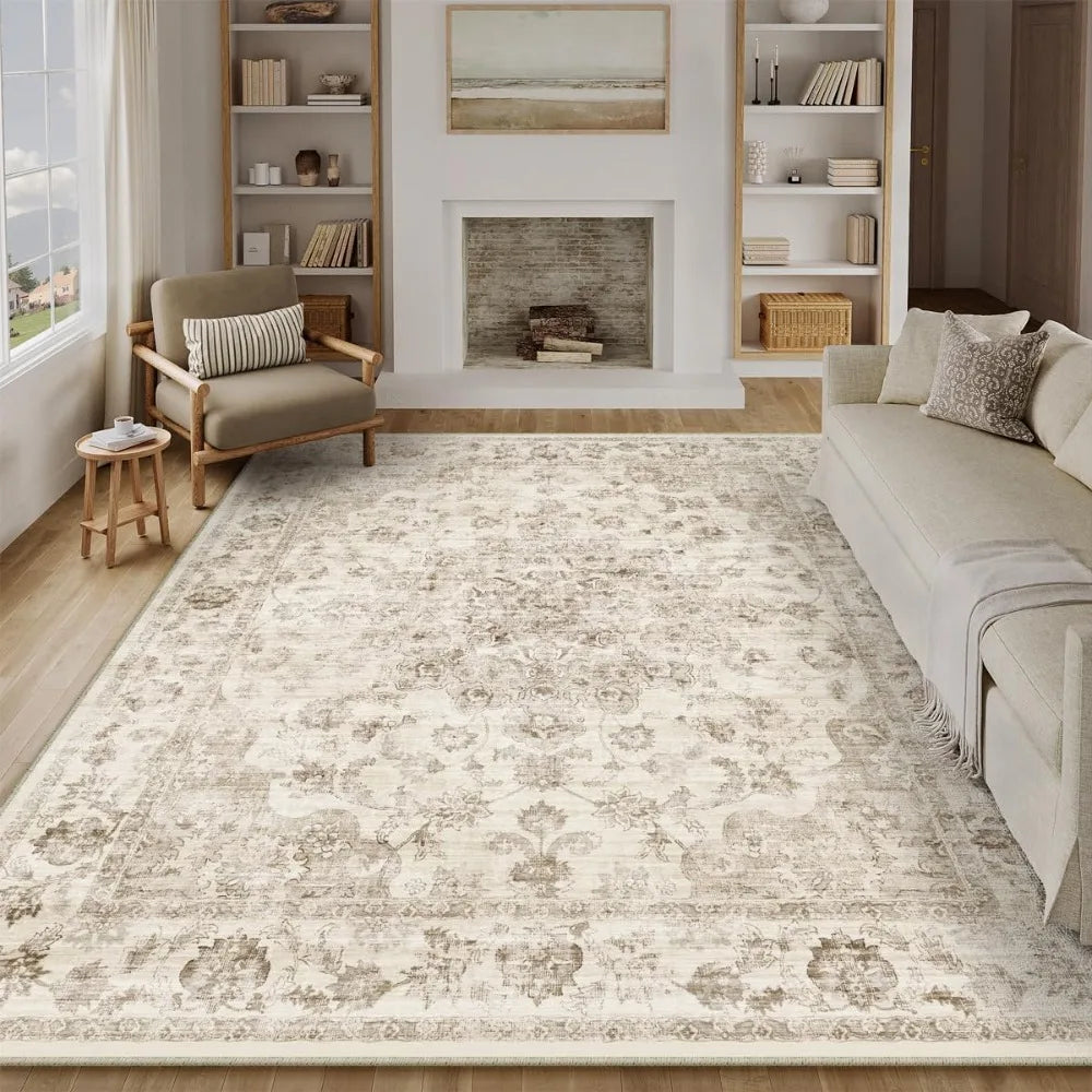 8x10 Beige Floral Washable
