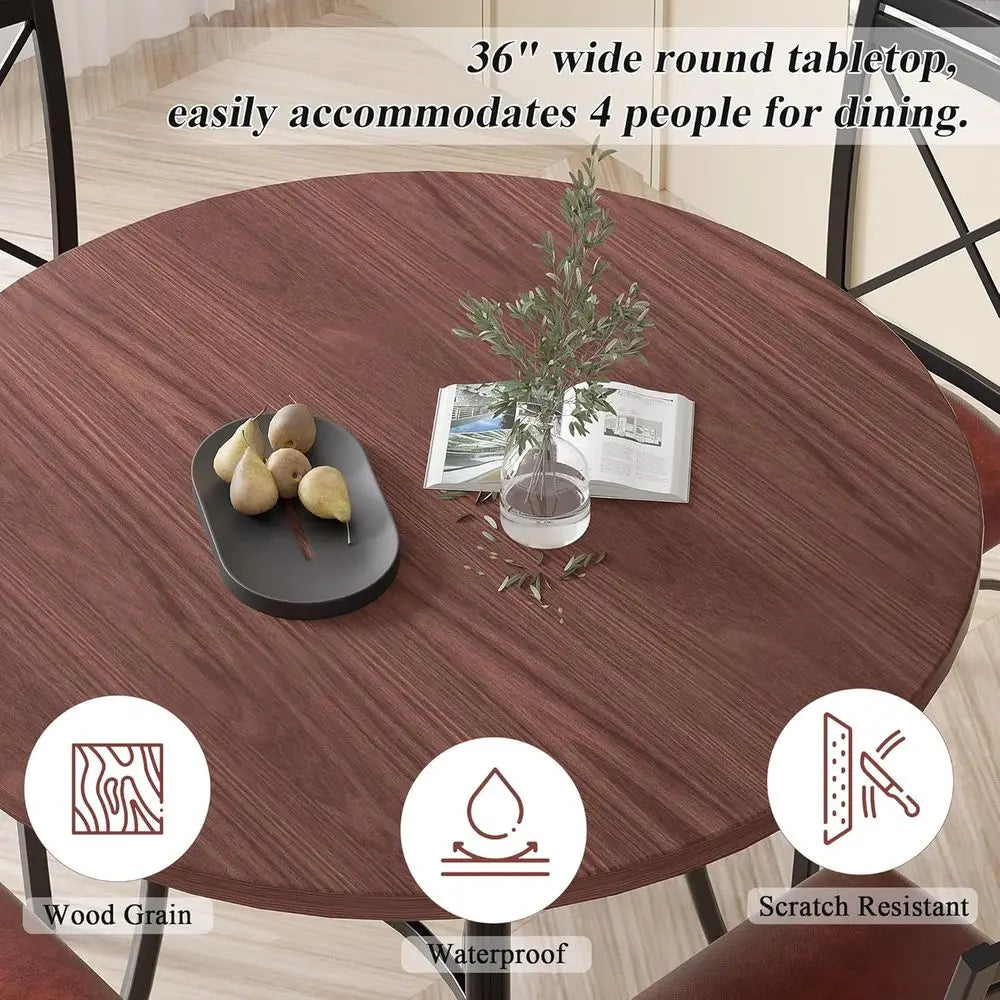 42-inch Wooden Grain Round w/Metal Legs