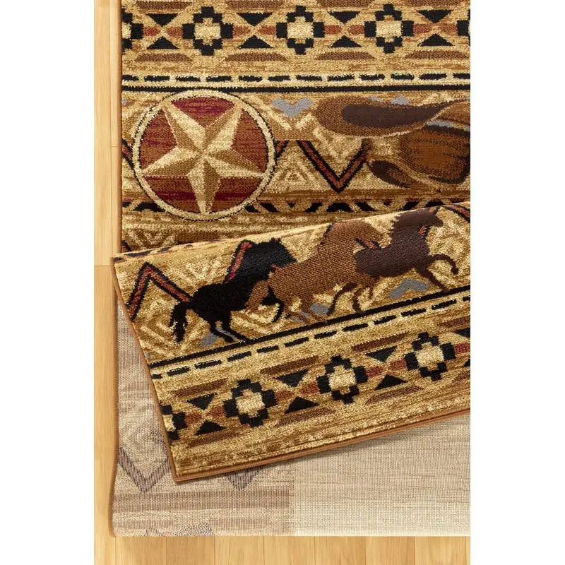 5'3"x7'3" Beige Brown Border Ranch Horses