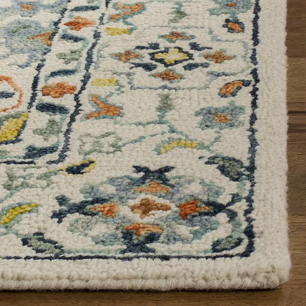 7' Square Ivory/Blue Handmade Boho