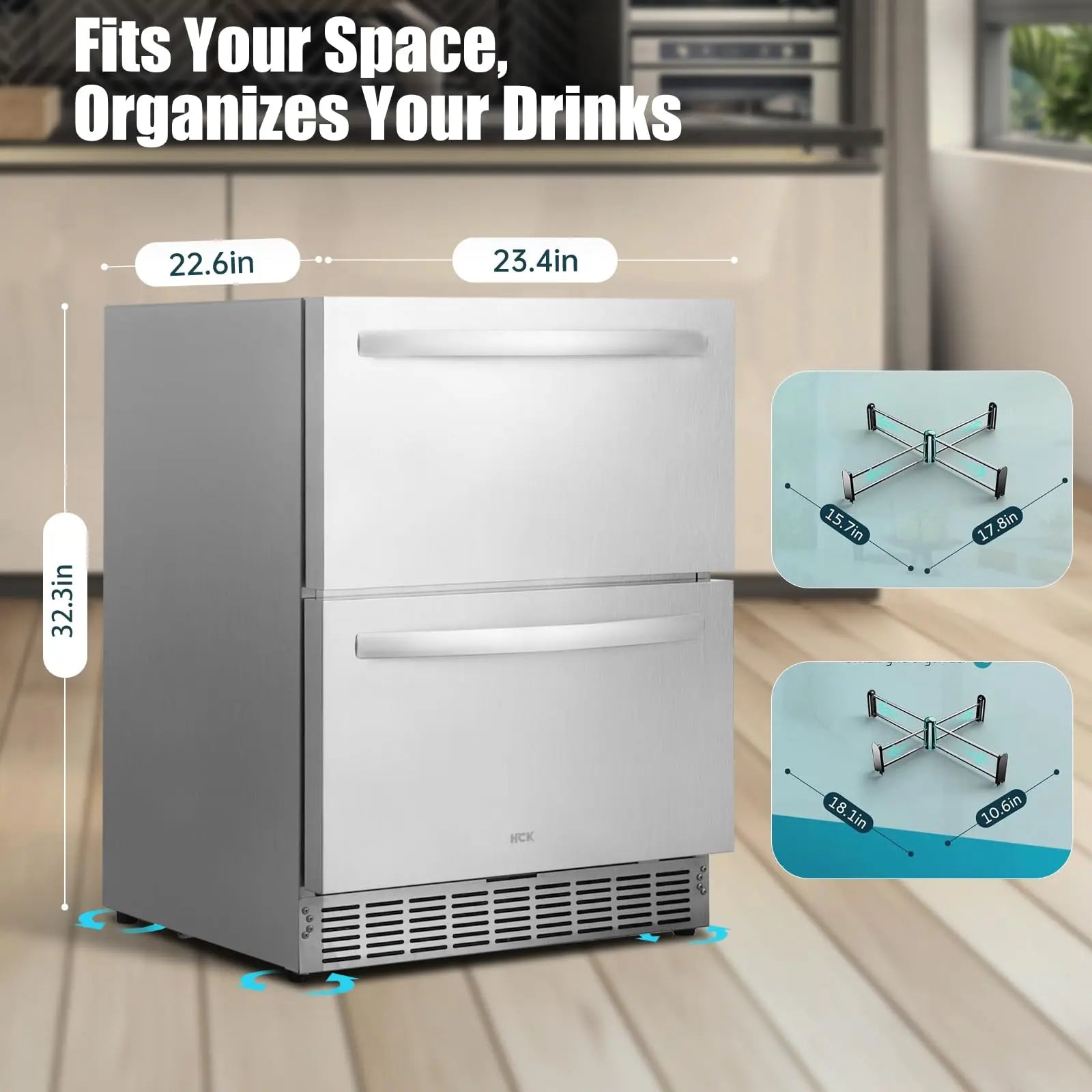 24" Under Counter Double Drawer Fridge Stainless