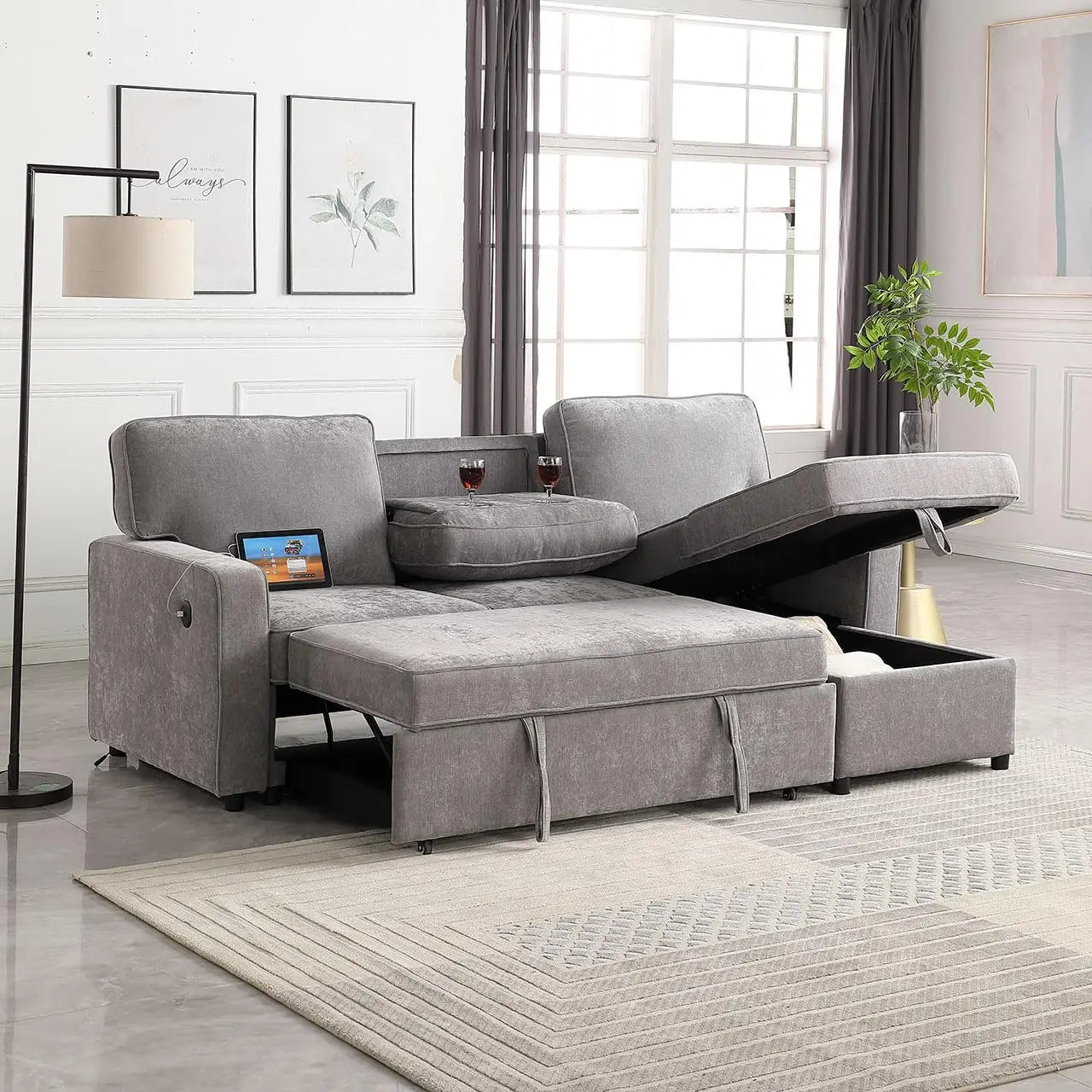89" Sofa Bed Chenille Modern