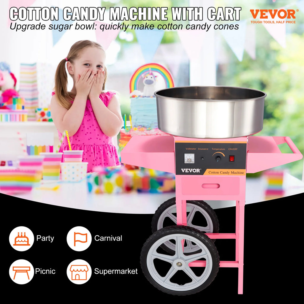 Commercial Electric Cotton Candy Machine W/Cart 1000W
