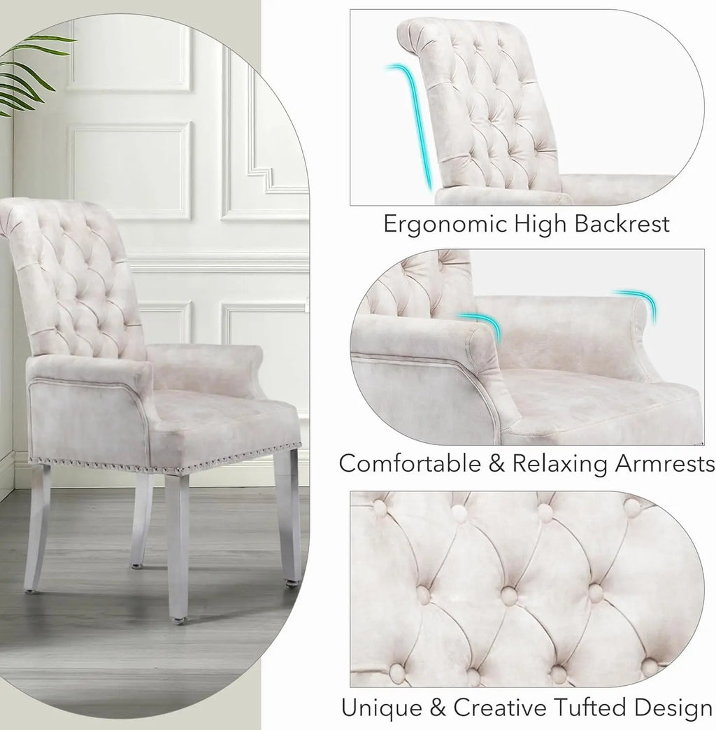 Luxurious Beige Velvet & Stainless Steel