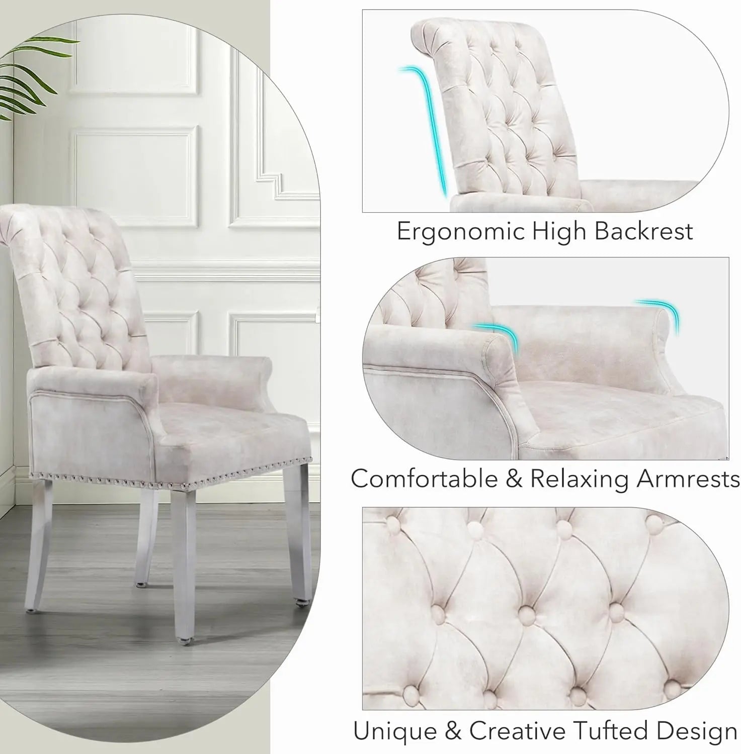 Luxurious Beige Velvet & Stainless Steel