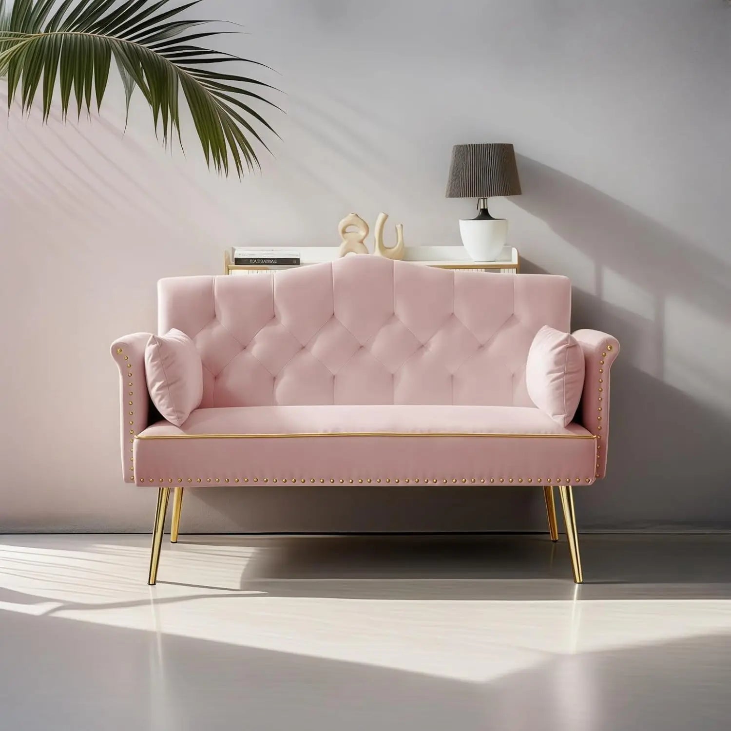 Pink 55-inch Velvet Loveseat