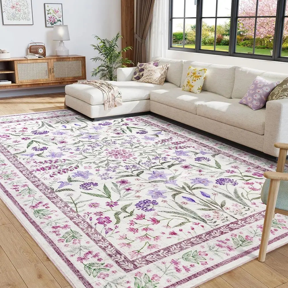 5x7 Purple Floral Low Pile