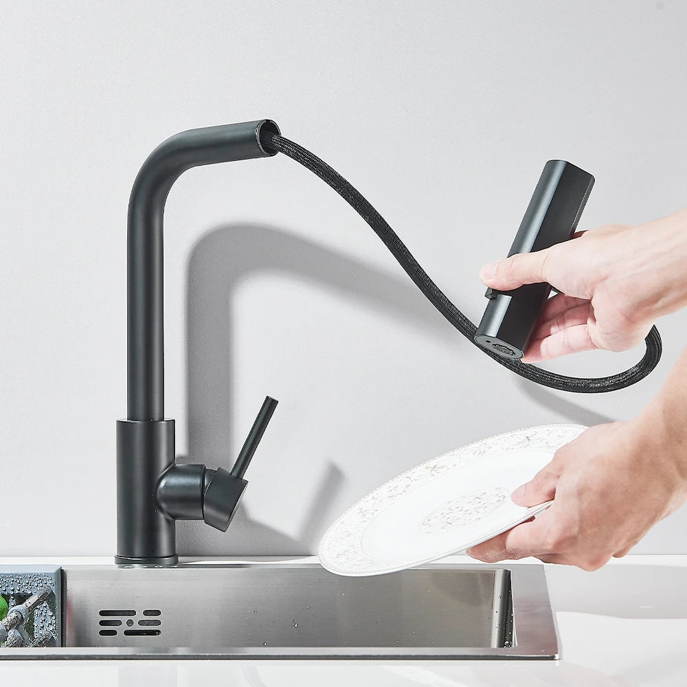 Black Pull Out Rotation Waterfall Sprayer
