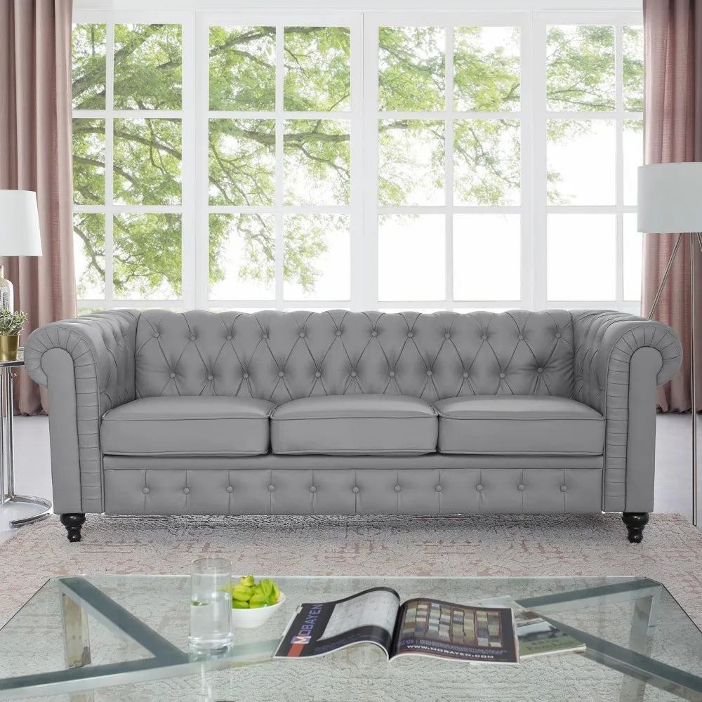 3-Piece Leather Chesterfield Sofa Set