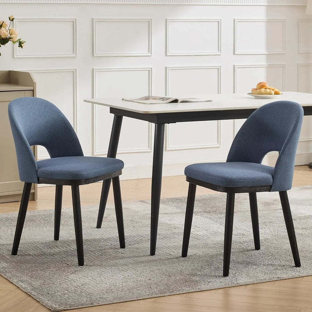2 Upholstered Curved Backrest Wood Leg