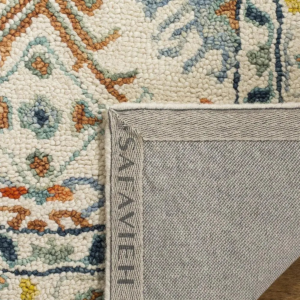 7' Square Ivory/Blue Handmade Boho