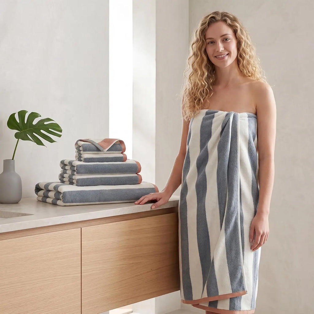 6 pc Set, Super Soft & Absorbent, Reversible Striped