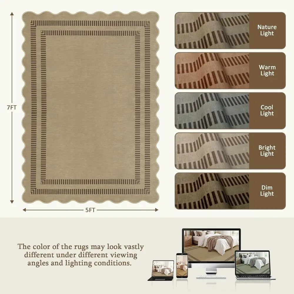 5x7 Washable Scalloped Edges Brown/Tan