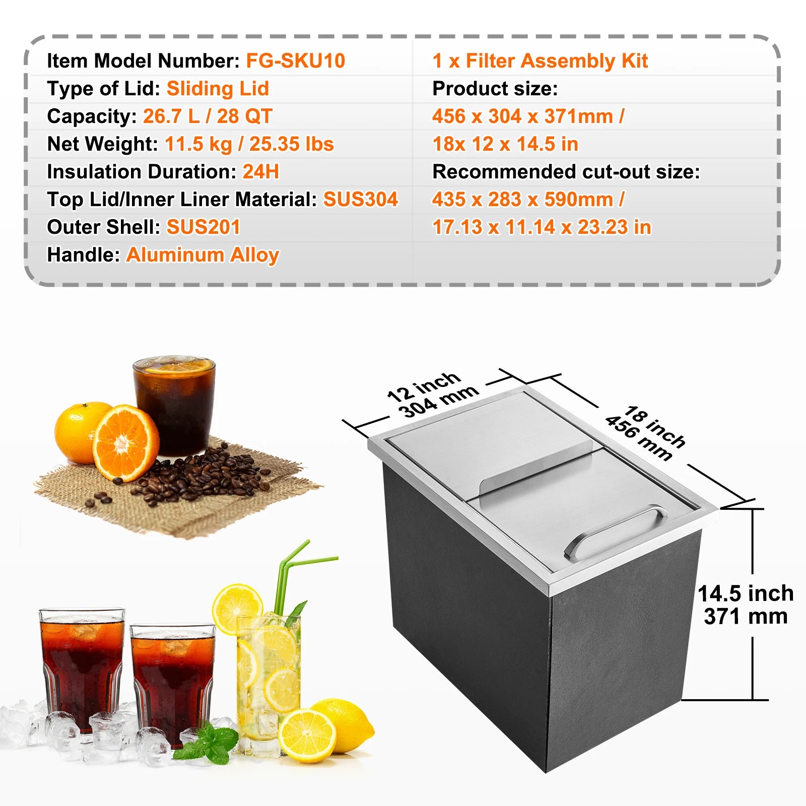 Drop in Ice Chest Stainless Commercial
