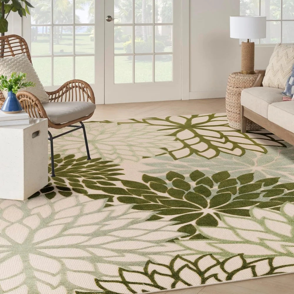 7'10"x10'6" Indoor/Outdoor Ivory/Green