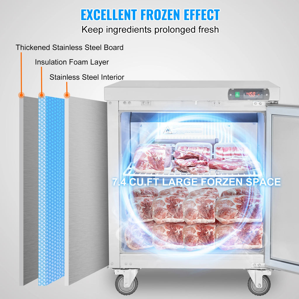 7.4 CF Commercial Frozen Refrigerator Sandwich/Salad Prep Table