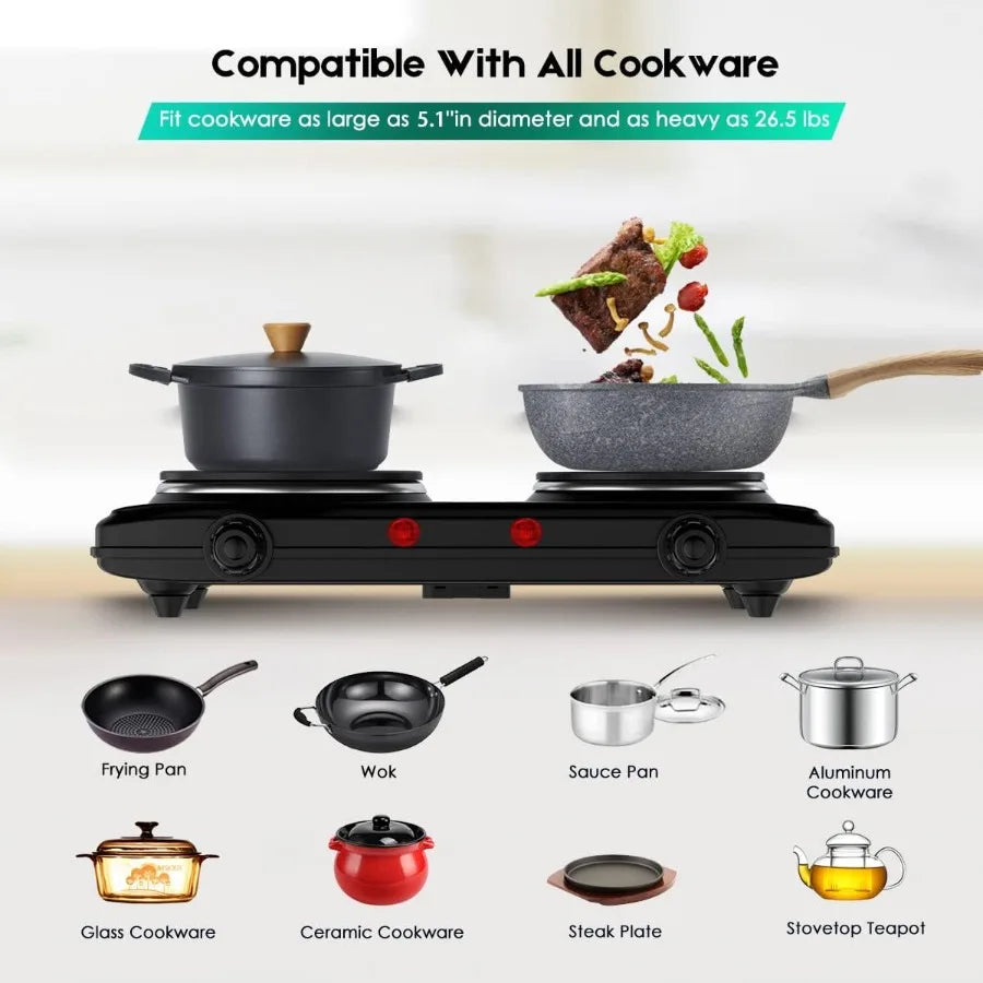 Portable Double Cast Iron 2 Burner 1800W
