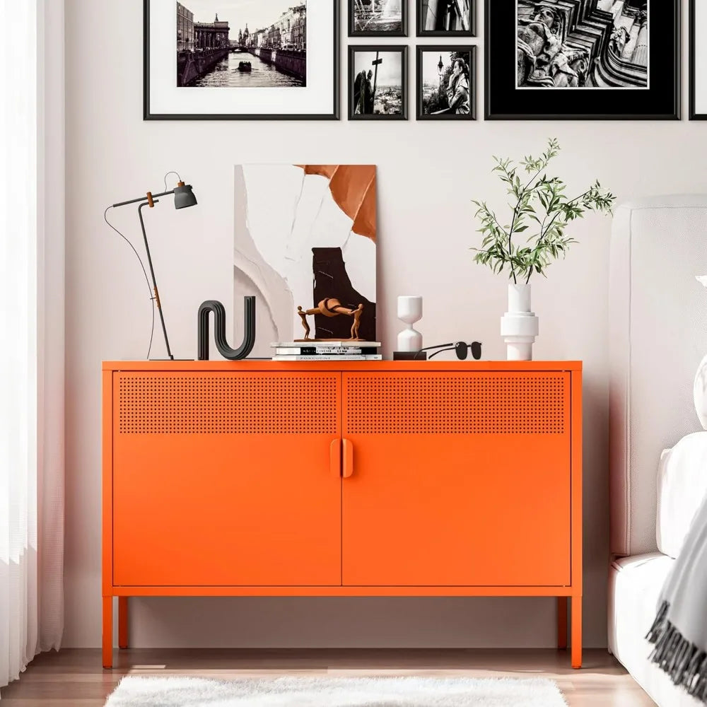 Orange Metal Accent Cabinet