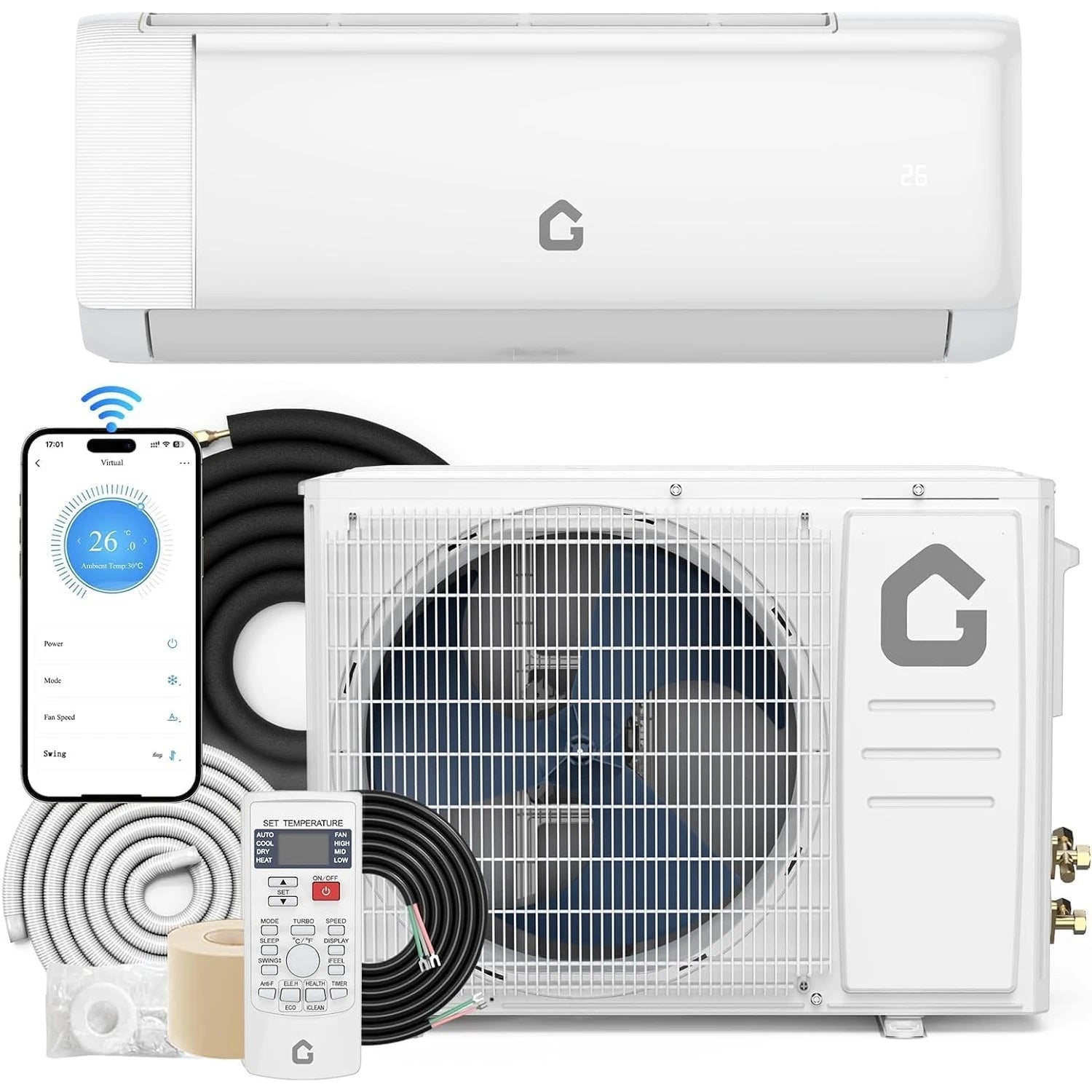 24000 BTU 19 SEER2, 230V Energy AC Unit with Remote Cools Rooms