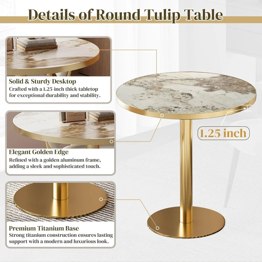 31.5'' Modern Tulip Sintered Stone Golden Edge/Base