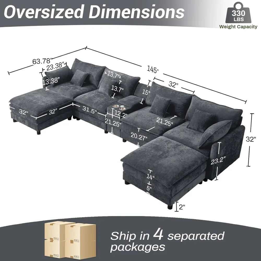 145" Oversized Modular Sectional U-Shaped