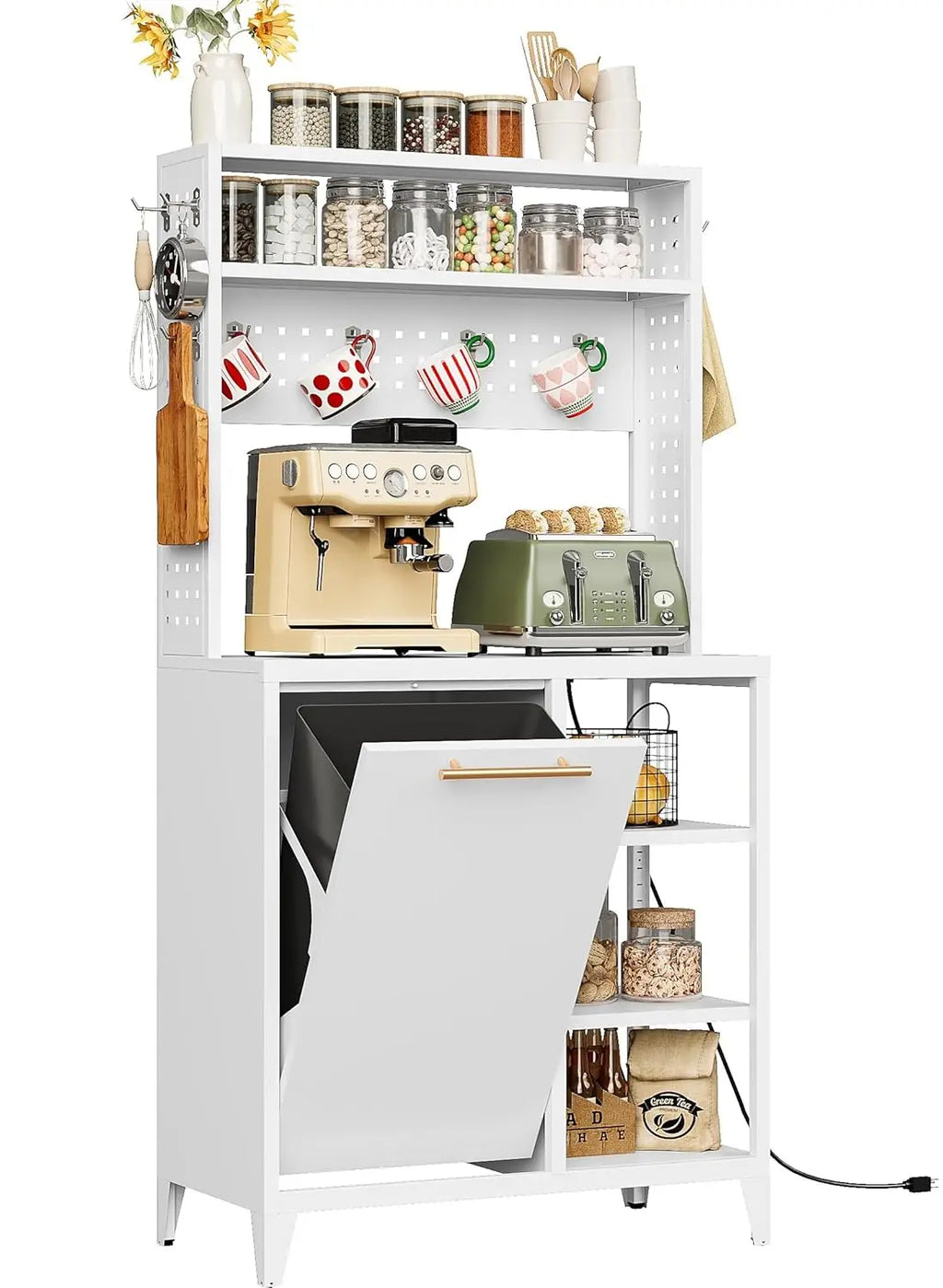 63" Baker's Rack W/Trash Can/Cabinet/Power Outlet