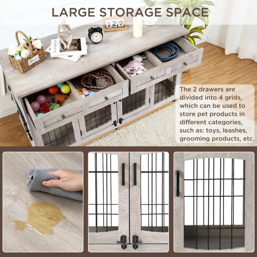 58" Large Dog Crate W/ Drawers