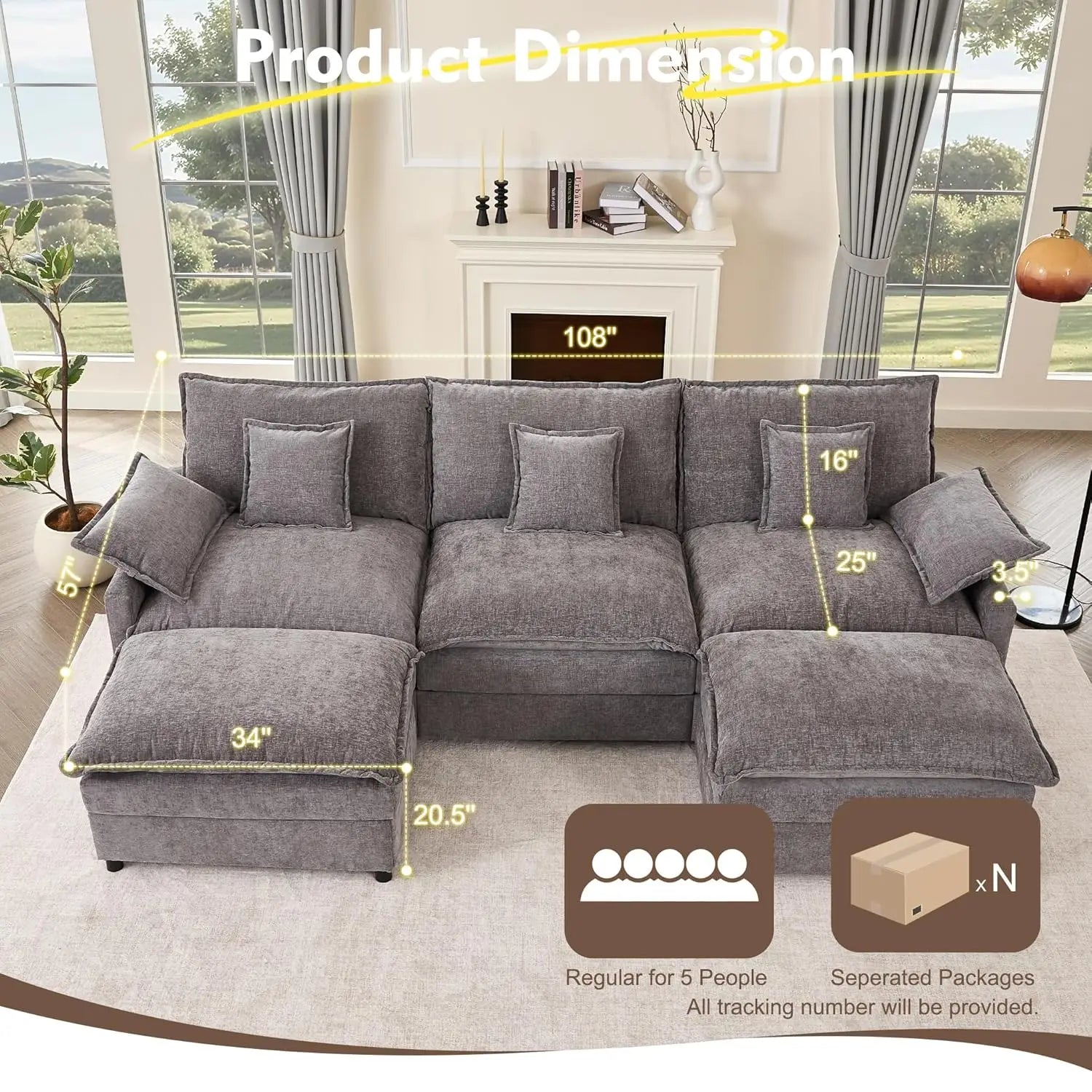 108" U Shaped Couch Sectional