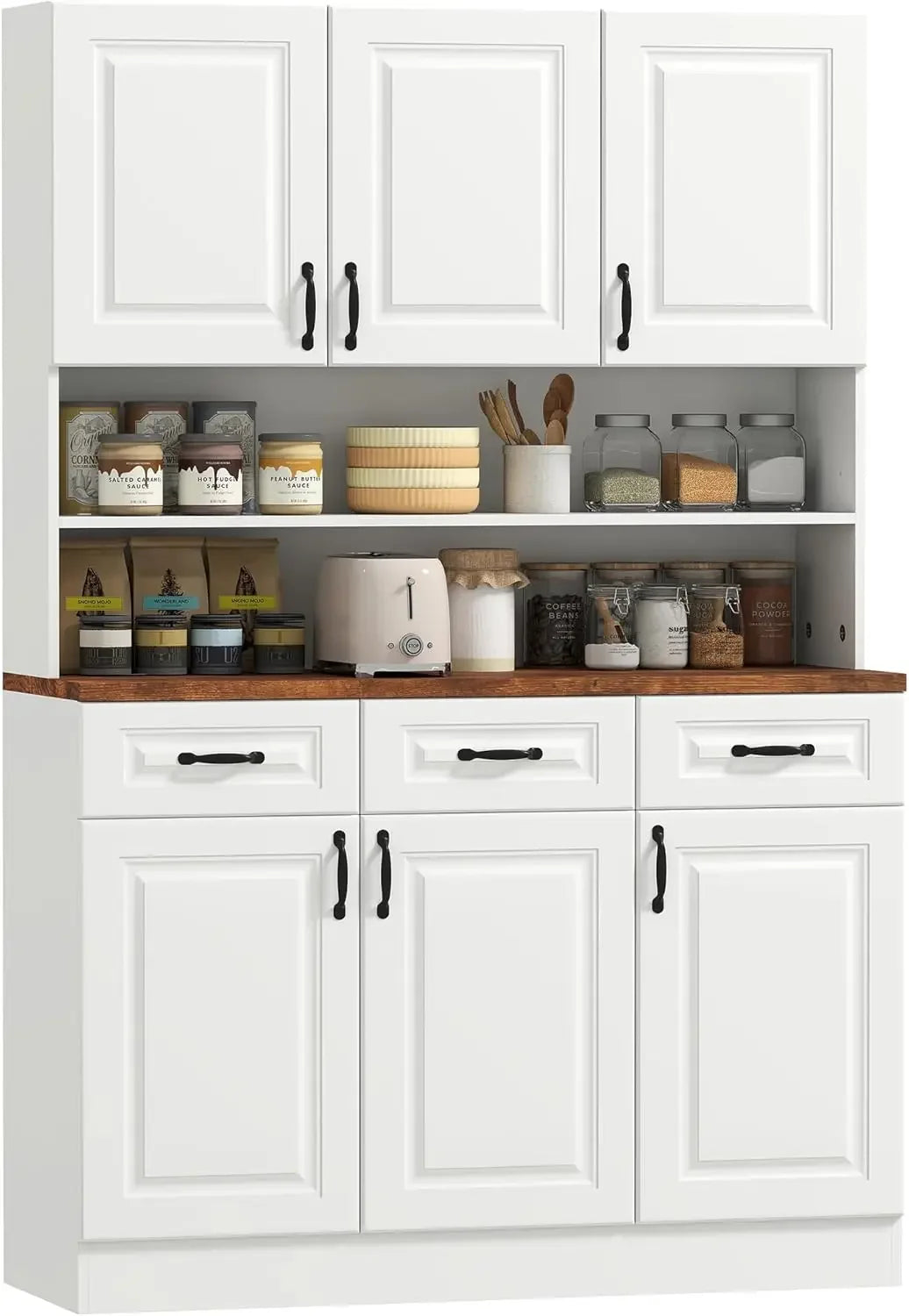 71" Kitchen Pantry, Farmhouse Storage, 2-Tier MW Stand