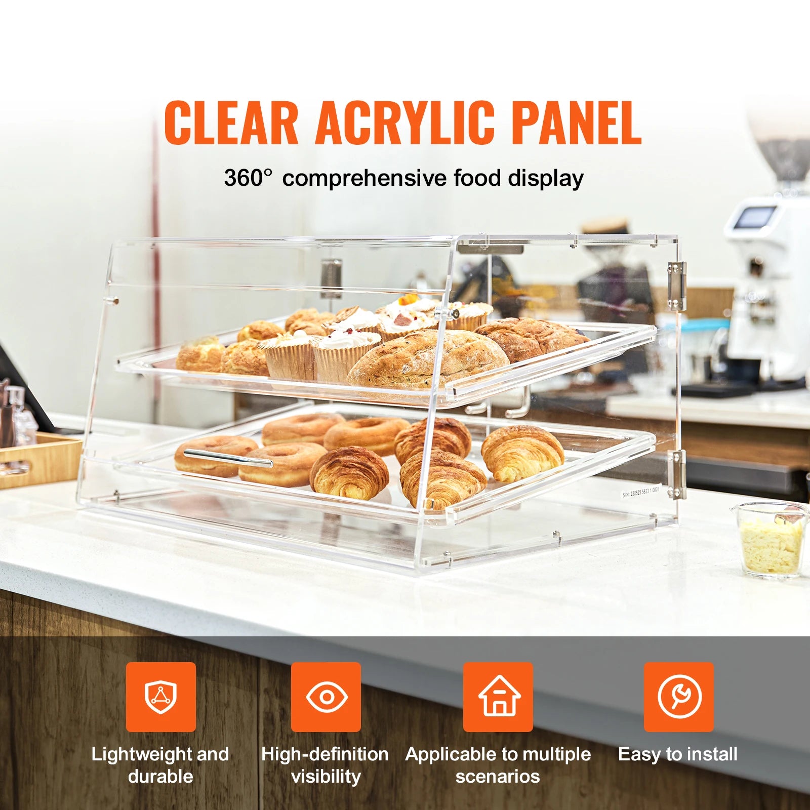 2 Tray Clear Pastry Display Case Acrylic Commercial